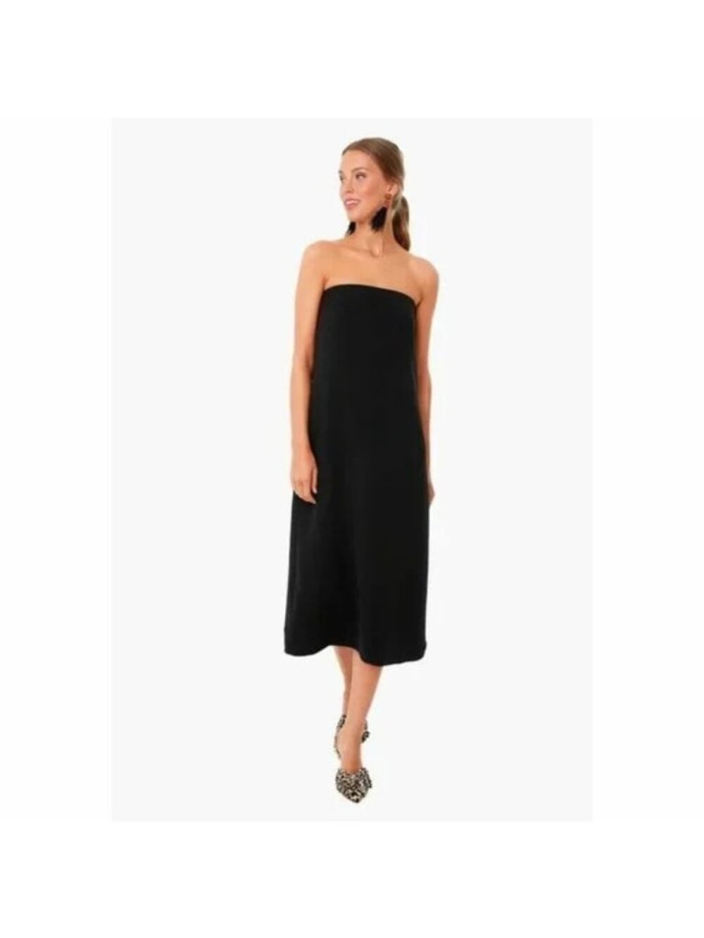Tuckernuck Strapless Black Noir Crepe Marin Midi Dress size L Large Women's NWT